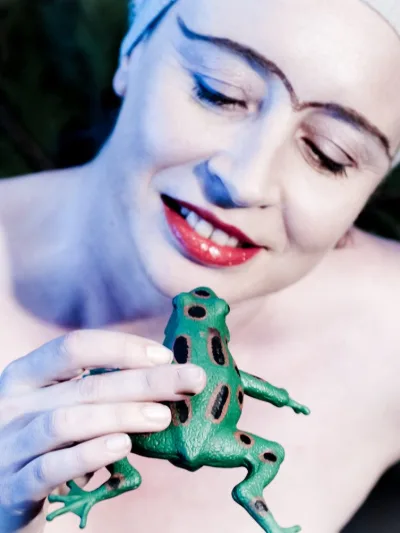 Eating the green frog!