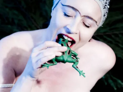 Eating the green frog!