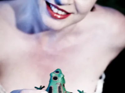 Eating the green frog!